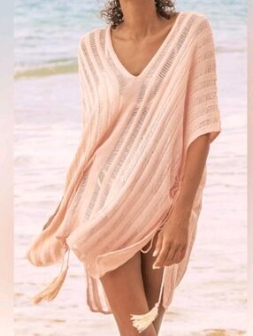 Cupshe Crochet Tassels Cover-Up V-Neck Side-tie Women's Summer Beach Dress